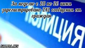За неделю с 20 по 26 июня зарегистрировано 242 сообщения от граждан