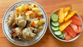 Курица тушеная в банке с овощами. Видео рецепт