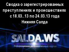 Сводка о зарегистрированных преступлениях и происшествиях  с 18.03..13 по 24.03.13 года Нижняя Салда