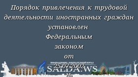 Порядок привлечения к трудовой деятельности иностранных граждан установлен Федеральным законом от 25.07.2002 № 115-ФЗ «О правовом положении иностранных граждан в Российской Федерации»